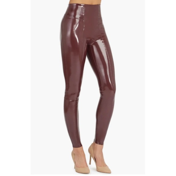 Spanx Faux Patent Leather Leggings in Ruby Red - Picture 2 of 10